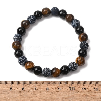 Natural Tiger Eye & Weathered Agate & Glass Beads Stretch Bracelets for Women Men BJEW-P398-01B-1