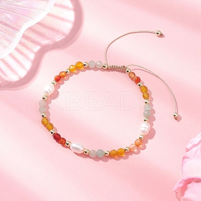 Natural Amazonite & Agate & Green Aventurine & Cultured Freshwater Pearl Beads Braided Bead Bracelets for Women BJEW-JB12666-01-1