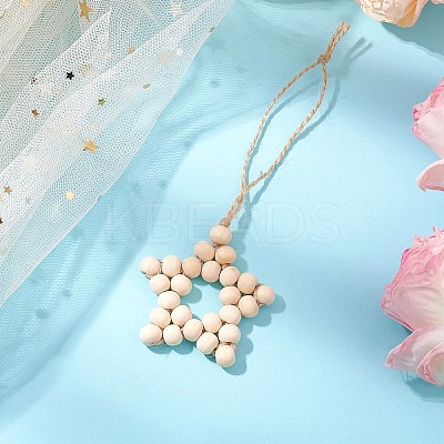 Star Natural Unfinished Wood Beaded Pendant Decorations HJEW-JM02842-02-1