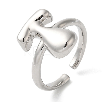 Initials Brass Open Cuff Ring for Women RJEW-N046-02T-P-1