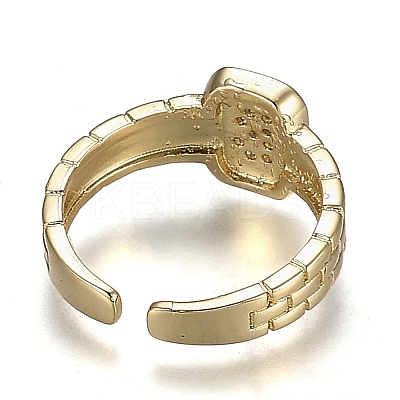 Brass Micro Pave Clear Cubic Zirconia Cuff Rings RJEW-H538-02G-B-1