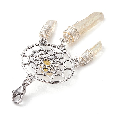 Alloy Woven Net/Web with Natural Yellow Quartz Pendants Decorations HJEW-TA00194-01-1