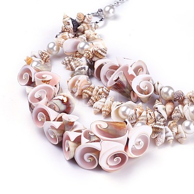 Shell Bib Statement Necklaces X-NJEW-WH0004-01P-1