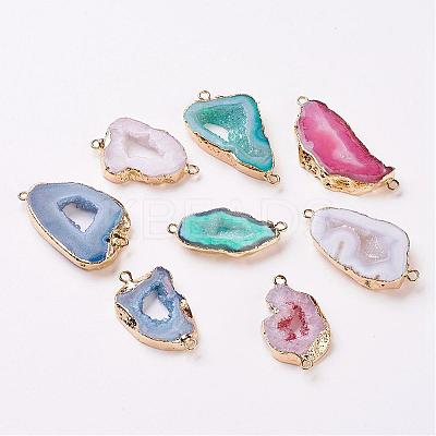 Electroplate Natural Druzy Geode Quartz Crystal Links connectors G-K189-04-1
