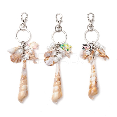 3Pcs Opaque Acrylic Imitation Shell & Synthetic Turquoise Keychain KEYC-JKC01337-1