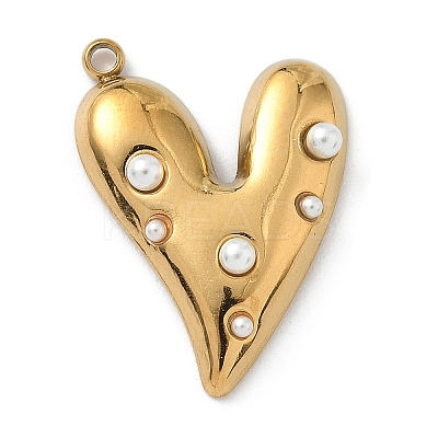 304 Stainless Steel Plastic Pearl Pendants STAS-K308-04G-1