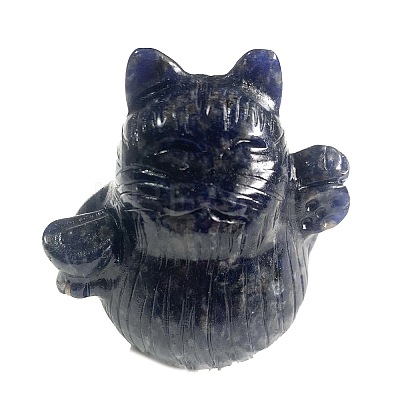 Natural Sodalite Carved Healing Lucky Cat Figurines PW-WG20972-07-1