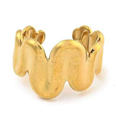 Ion Plating(IP) Wave 304 Stainless Steel Open Cuff Finger Rings for Women RJEW-P114-01G-1