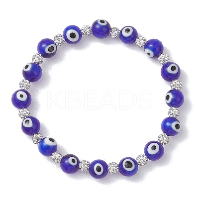 Handmade Evil Eye Lampwork Round Beads Stretch Bracelets for Women BJEW-JB13381-1