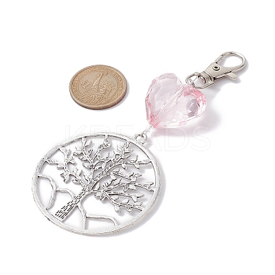 Flat Round with Tree of Life Alloy Pendant Decorations HJEW-JM01404-1