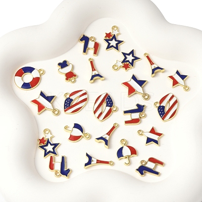 45Pcs 9 Styles Independence Day Alloy Enamel Pandants FIND-FS0004-09-1