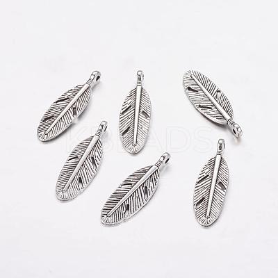 Tibetan Style Alloy Feather Pendants X-TIBEP-A87-AS-RS-1