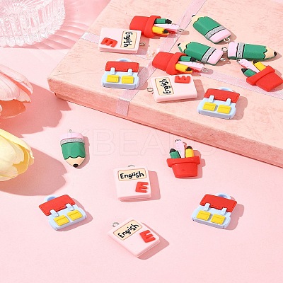 16Pcs 4 Styles Stationery Theme Resin Pendants RESI-FS0001-89-1