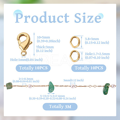 3m Natural Green Aventurine Chips & ABS Plastic Imitation Pearl Beaded Chains Necklace Making Kits CHC-TA0001-30A-1