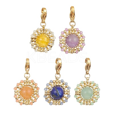 Glass Seed Beads & Gemstone Pendant Decoration HJEW-MZ00034-1