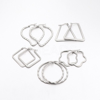 Tarnish Resistant Mixed 304 Stainless Steel Hoop Earring EJEW-P066-48P-1