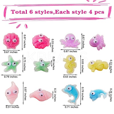 22Pcs 6 Style Oceanic Animal Resin Cabochons CRES-SZ0001-23-1