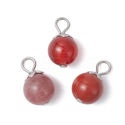 21Pcs 21 Styles Natural & Synthetic Mixed Gemstone Round Charms PALLOY-JF04619-02-1