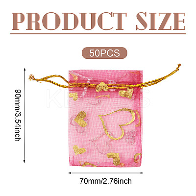 50Pcs Heart Printed Organza Bags OP-TADJ0001-01G-1