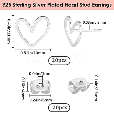 20Pcs Brass Heart Stud Earrings KK-BBC0021-98-1
