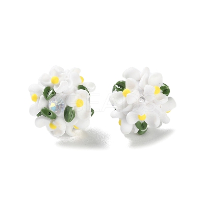 Luminous Polymer Clay Rhinestone Floral Ball Beads CLAY-U002-01F-1