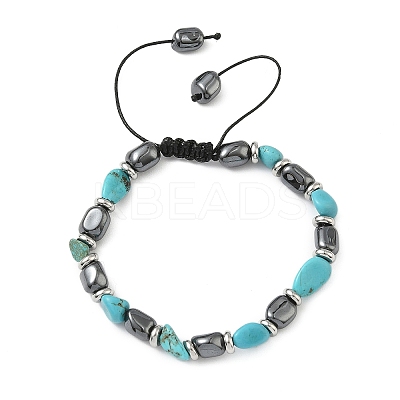 Natural Turquoise & Non-magnetic Synthetic Hematite Beaded Braided Bead Bracelets for Men Women BJEW-Z148-08P-02-1