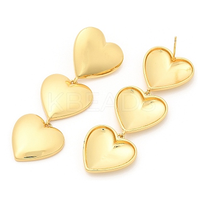 Rack Plating Brass Triple Heart Dangle Stud Earrings EJEW-A103-11G-1