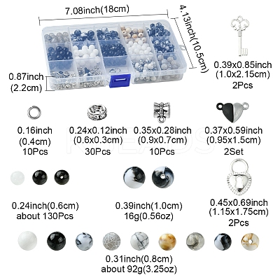 DIY Alloy & Round Natural White Jade & Obsidian & Crackle Agate & Synthetic Howlite Beads Couple Bracelets Jewelry Making Kits DIY-FS0007-49-1
