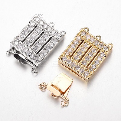 Brass Cubic Zirconia Box Clasps ZIRC-O020-06-NR-1
