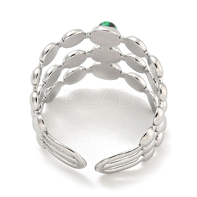304 Stainless Steel Synthetic Malachite Cuff Rings G-Z056-05P-04-1