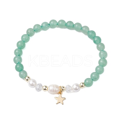 6mm Round Gemstone & Pearl Beaded Stretch Bracelets BJEW-JB10618-1