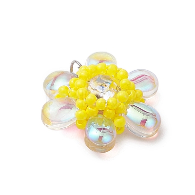 Beaded Flower Charms PALLOY-MZ00438-01-1