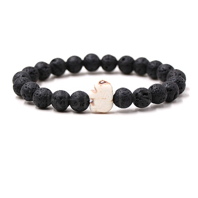 Natural Lava Rock & Synthetic Turquoise Beads Stretch Bracelets for Men Women QO0012-15-1