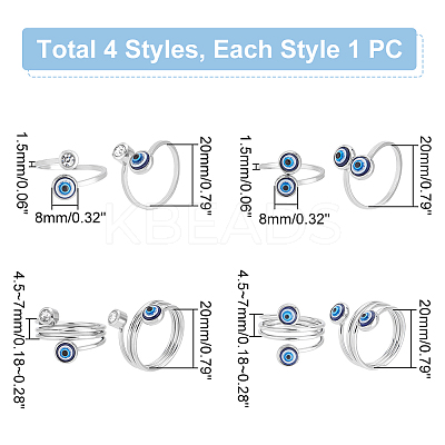 4Pcs 4 Style Resin Evil Eye Cuff Rings RJEW-PH0001-11-1