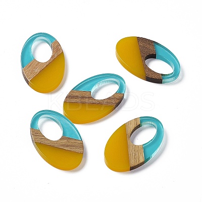 Transparent Resin & Walnut Wood Pendants RESI-M027-02J-1