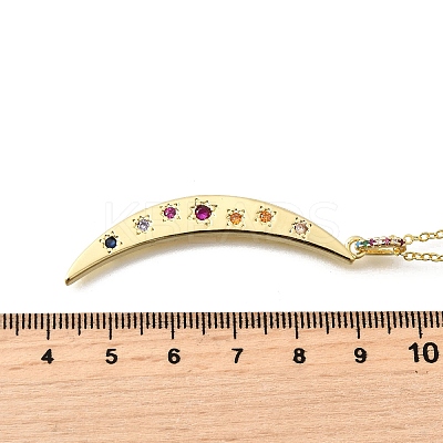 Brass Micro Pave Colorful Cubic Zirconia Moon Pendant Necklaces for Women NJEW-D311-02A-G-1