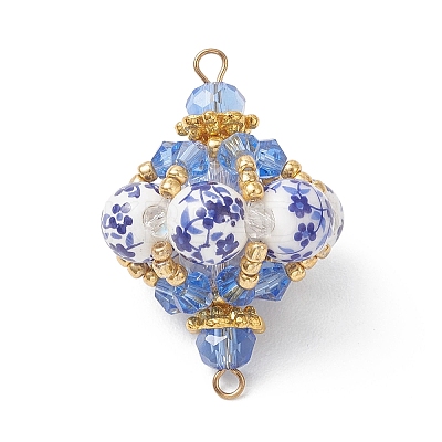 Oriental Blue and White Porcelain Style Lantern Beaded Links Connector Charms PALLOY-MZ01187-1