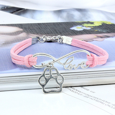 Infinity & Paw Print & Word Love Alloy with Suede Cord Charm Bracelets FS-WG0006A-11-1