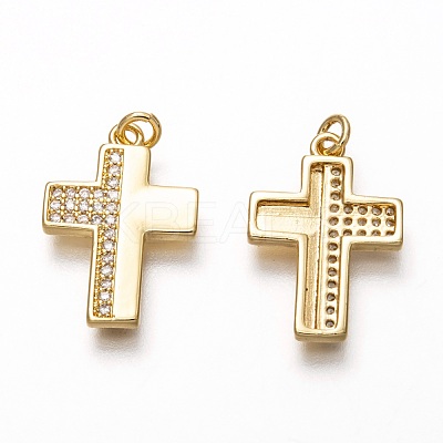 Brass Micro Pave Clear Cubic Zirconia Pendants ZIRC-B002-20G-1