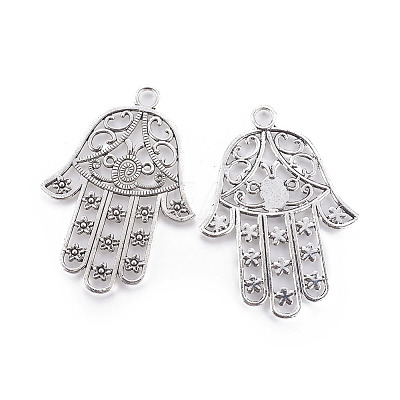 Tibetan Style Alloy Big Hamsa Hand/Hand of Fatima /Hand of Miriam Pendants LS-X-TIBEP-16901-AS-NR-1