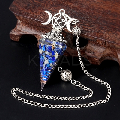 Natural Lapis Lazuli Chip & Resin Orgonite Dowsing Pendulum Big Pendants PW-WG36861-03-1