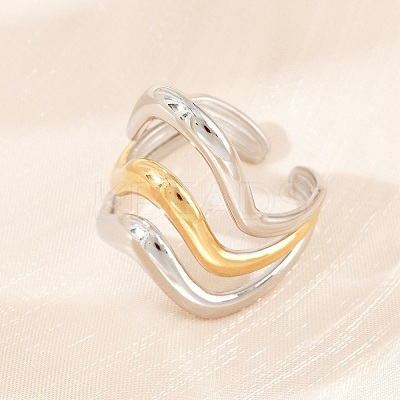 304 Stainless Steel Open Cuff Rings for Women RJEW-K296-03A-GP-1