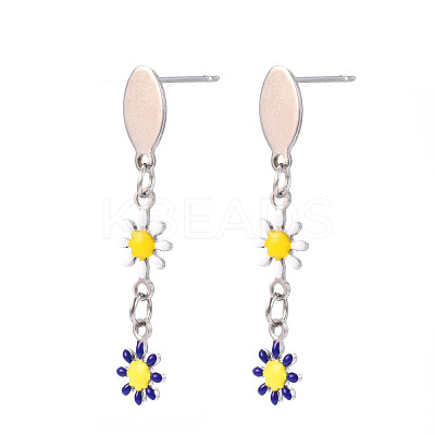 Flower Enamel Long Dangle Stud Earrings EJEW-N049-03B-1