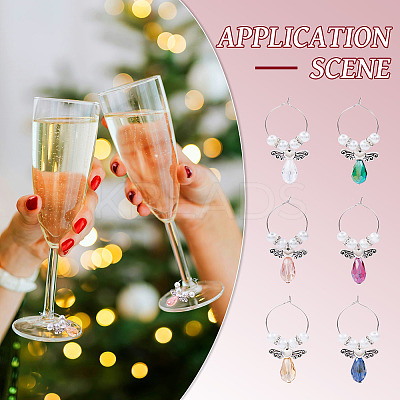 14Pcs 7 Colors Angel Glass & Alloy Wine Glass Charms AJEW-TA0001-69-1