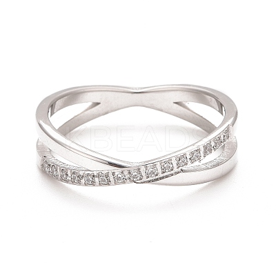 Clear Cubic Zirconia Criss Cross Finger Ring RJEW-F122-04-P-1
