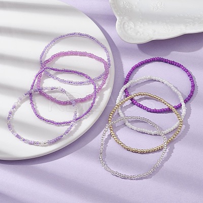 8Pcs 8 Color Glass Seed Beaded Stretch Bracelets Set for Women BJEW-JB09661-03-1