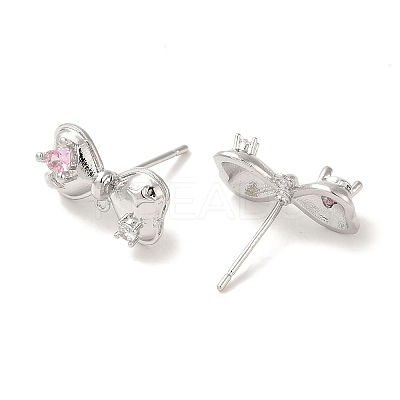 Left and Right Rack Plating Brass Micro Pave Cubic Zirconia Studs Earring Findings KK-K371-10P-1