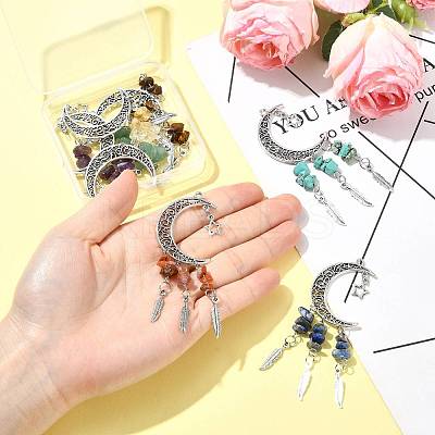 7Pcs Natural & Synthetic Gemstone Moon Pendant Decorations PALLOY-FS00062-1