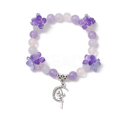 Natural Aquamarine & Rose Quartz & Amethyst Round Beaded Charm Bracelets BJEW-TA00615-01-1
