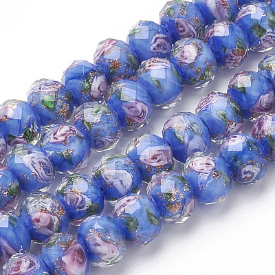 Handmade Gold Sand Lampwork Beads Strands LAMP-R141-10mm-05-1
